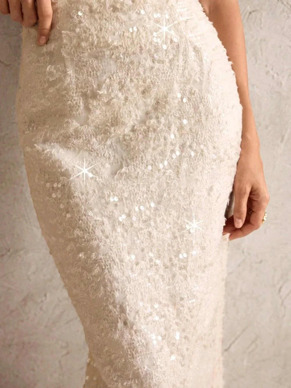 Apricot Casual Elegant Women's Jacquard Sequin 3D Rose Slit Pencil Skirt